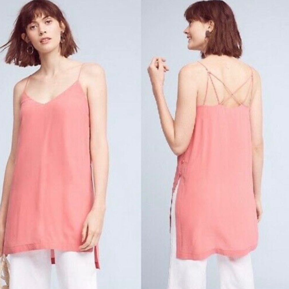 Maeve Naya Silk Longline Tunic, Pink Coral color Sleeveless Relaxed Camisole